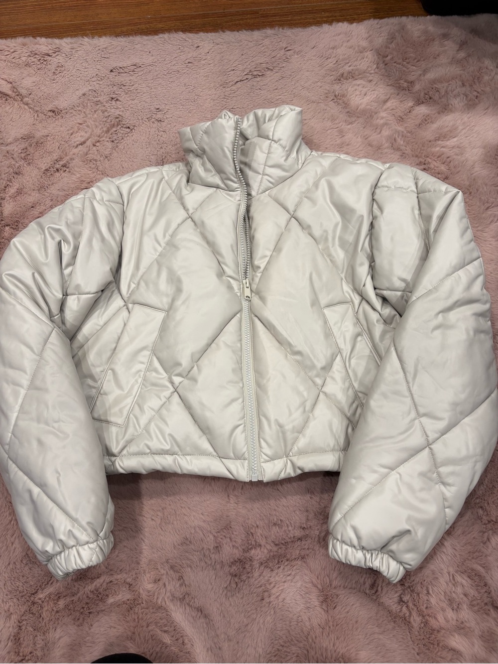 Garage Light Gray Cropped Quilted Puffer Jacket